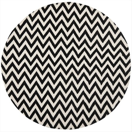 Safavieh 6 ft. x 6 ft. Round Contemporary Dhurries- Black and Ivory- Flatweave Rug DHU557L-6R